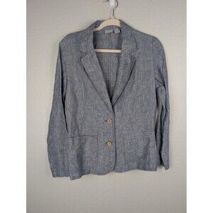 Kenar Blazer Womens Small‎ Blue Linen Two Button Jacket